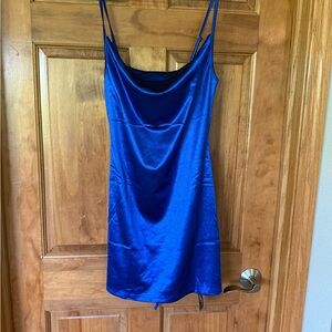 Elegant Blue Satin Slip Dress